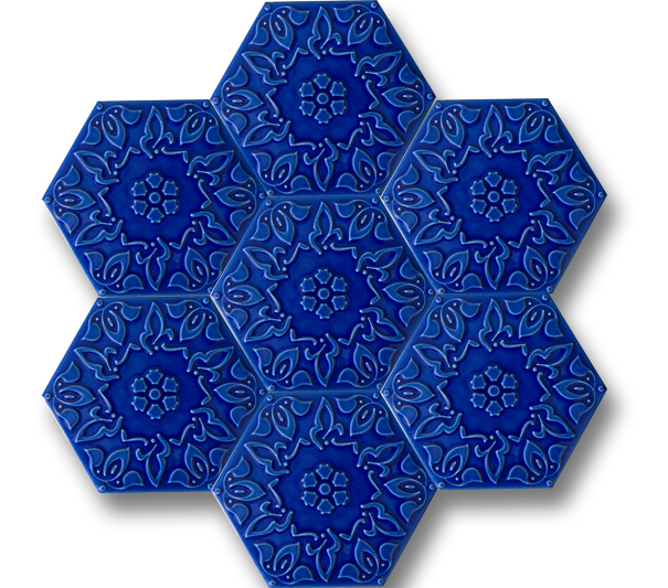 15x17 Altıgen Hexagon Alya Kobalt Çatlak Sır El Yapımı Seramik