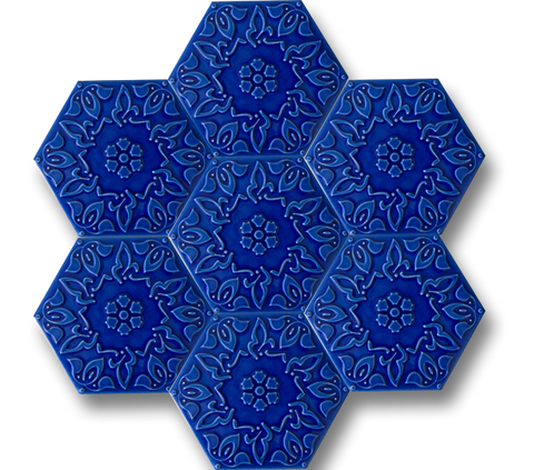 15x17 Altıgen Hexagon Alya Kobalt Çatlak Sır El Yapımı Seramik