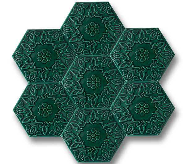 15x17 Altıgen Hexagon Alya Zümrüt Yeşil Çatlak Sır El Yapımı Seramik