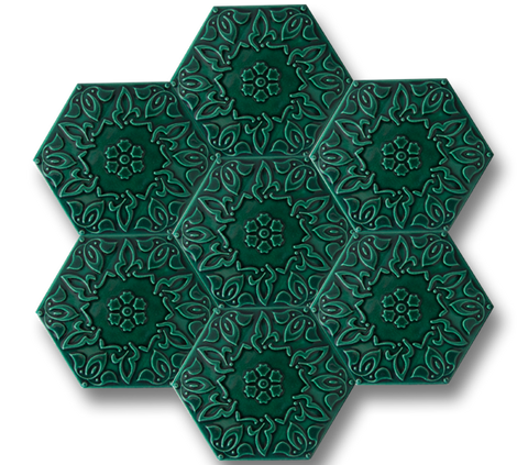 15x17 Altıgen Hexagon Alya Zümrüt Yeşil Çatlak Sır El Yapımı Seramik