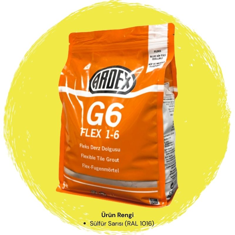 Ardex G6 Flex 1-6 Fleks Derz Dolgusu RAL 1016 Kükürt Sarısı 5 kg