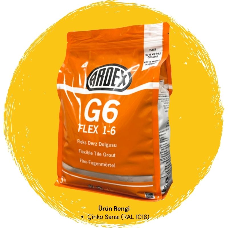 Ardex G6 Flex 1-6 Fleks Derz Dolgusu RAL 1018 Çinko Sarısı 5 kg