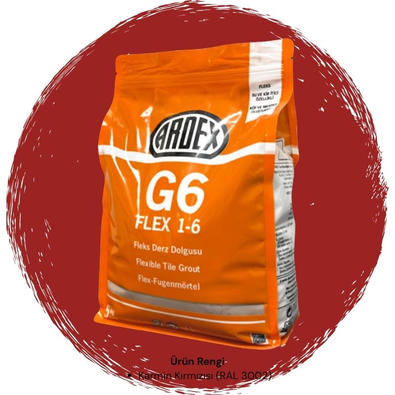Ardex G6 Flex 1-6 Fleks Derz Dolgusu RAL 3002 Karmin Kırmızısı 5 kg