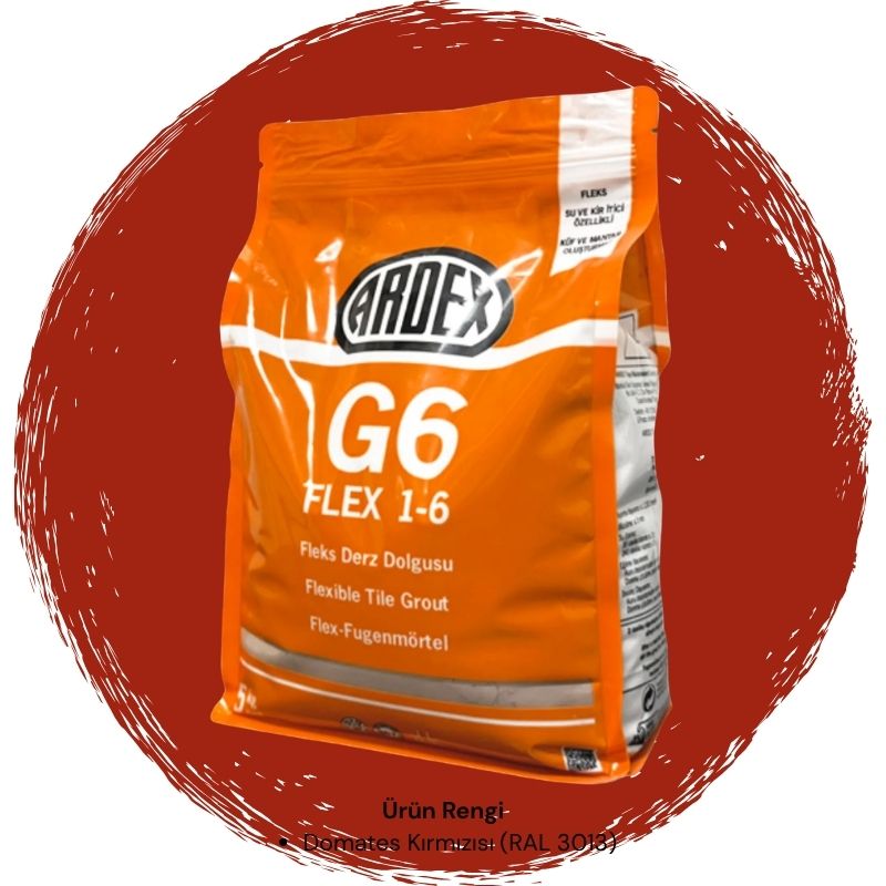 Ardex G6 Flex 1-6 Fleks Derz Dolgusu RAL 3013 Domates Kırmızısı 5 kg