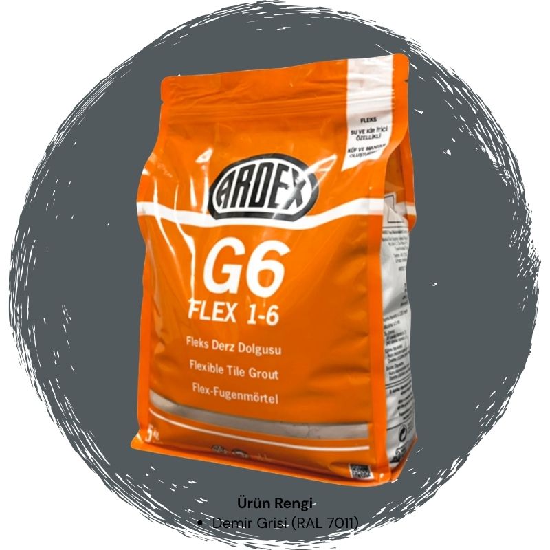 Ardex G6 Flex 1-6 Fleks Derz Dolgusu RAL 7011 Demir Grisi 5 kg