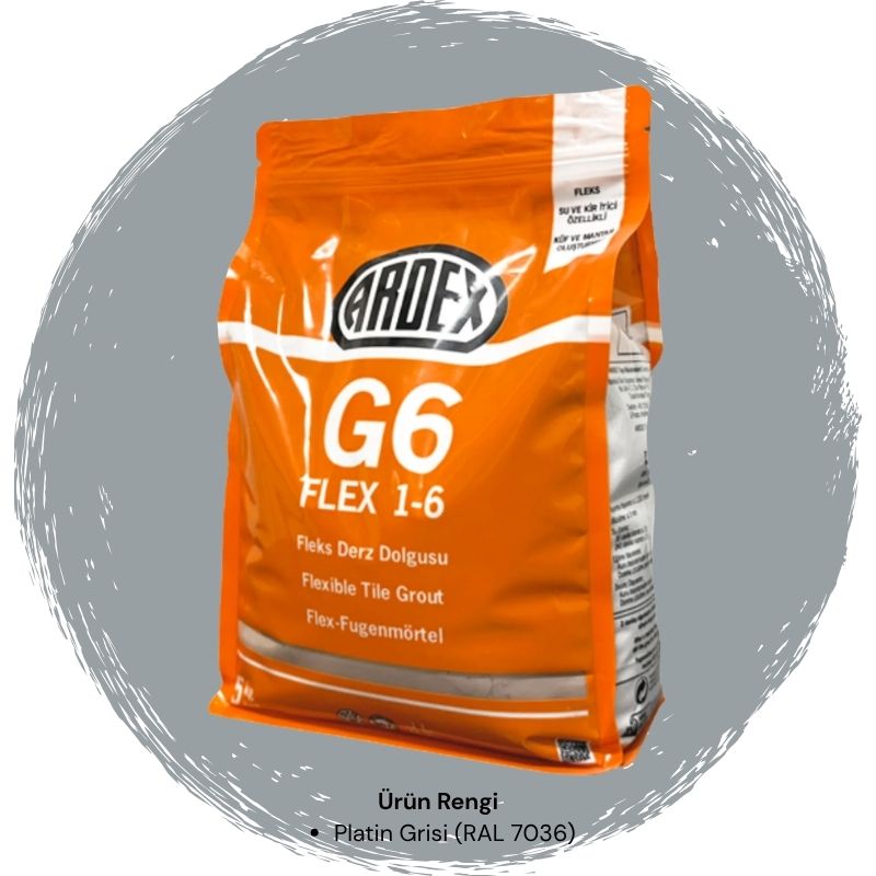 Ardex G6 Flex 1-6 Fleks Derz Dolgusu RAL 7036 Platin Grisi 5 kg