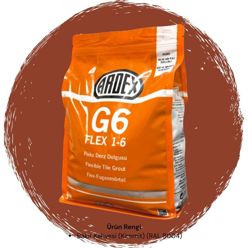 Ardex G6 Flex 1-6 Fleks Derz Dolgusu RAL 8004 Bakır Kahve 5 kg
