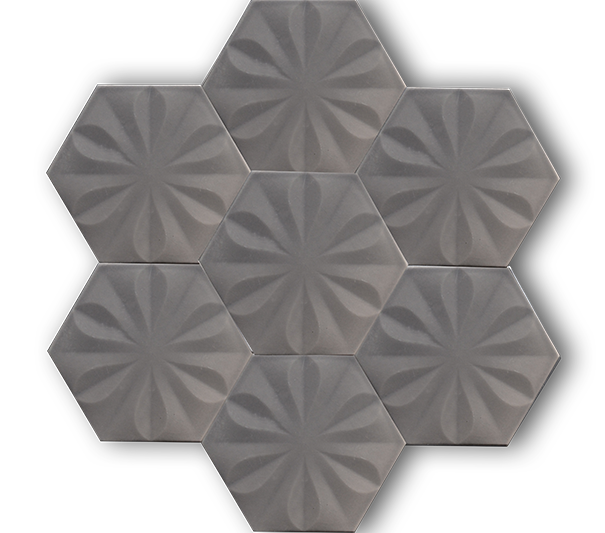 15x17 Altıgen Hexagon Çiçek Mat Gri El Yapımı Seramik