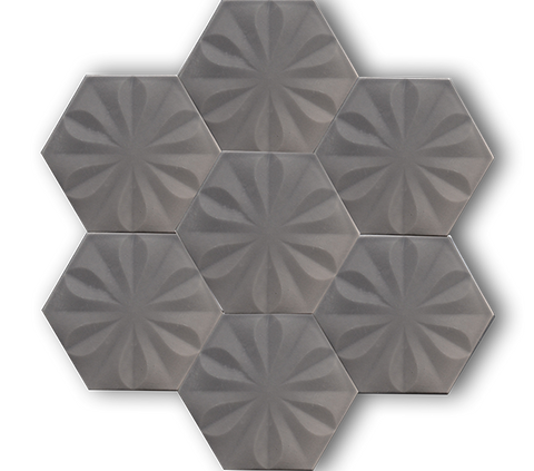 15x17 Altıgen Hexagon Çiçek Mat Gri El Yapımı Seramik