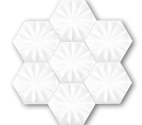 15x17 Altıgen Hexagon Çiçek Parlak Beyaz Çatlak Sır El Yapımı Seramik
