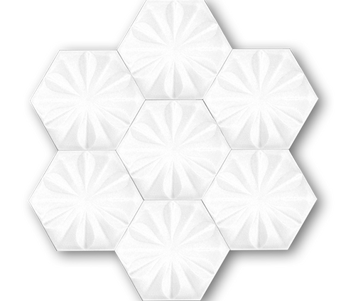 15x17 Altıgen Hexagon Çiçek Parlak Beyaz Çatlak Sır El Yapımı Seramik