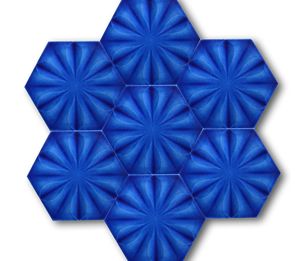 15x17 Altıgen Hexagon Çiçek Kobalt Çatlak Sır El Yapımı Seramik