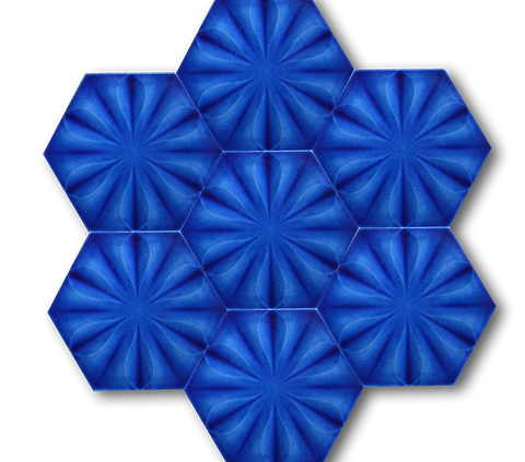 15x17 Altıgen Hexagon Çiçek Kobalt Çatlak Sır El Yapımı Seramik