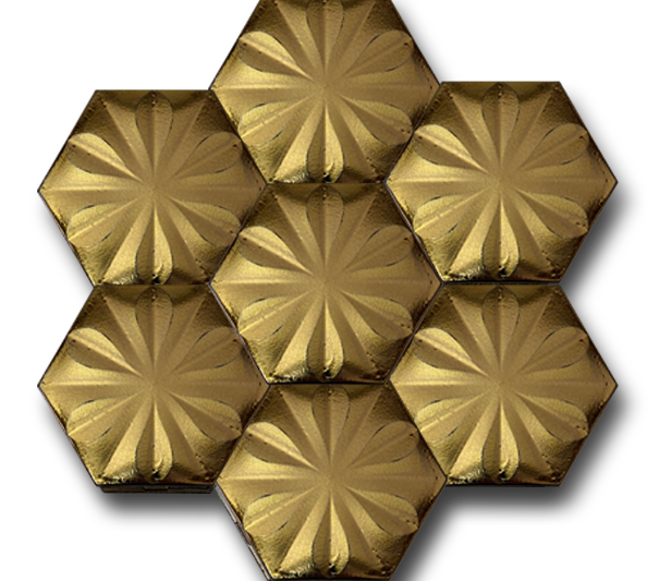 15x17 Altıgen Hexagon Çiçek Altın Çatlak Sır El Yapımı Seramik