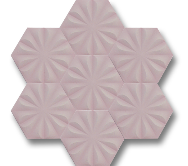 Çiçek Desenli Mat Açık Pembe Altıgen Seramik (15x17 cm)