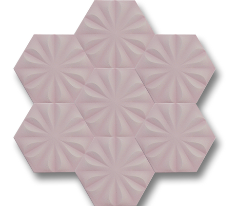 Çiçek Desenli Mat Açık Pembe Altıgen Seramik (15x17 cm)