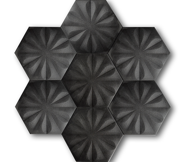 15x17 Altıgen Hexagon Çiçek Mat Siyah El Yapımı Seramik