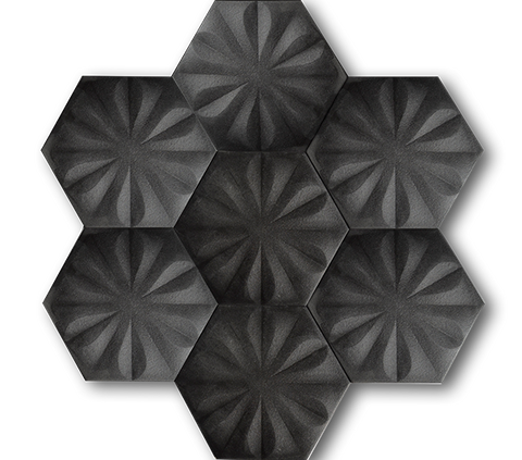 15x17 Altıgen Hexagon Çiçek Mat Siyah El Yapımı Seramik