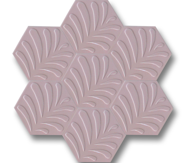 Yaprak Desenli Mat Açık Pembe Altıgen Seramik (15x17 cm)