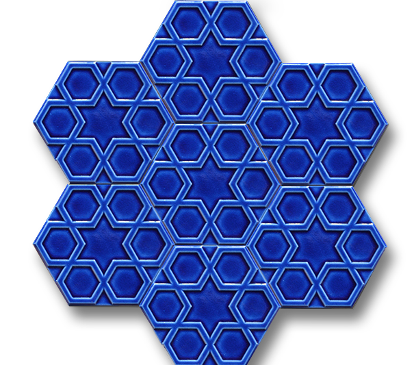 15x17 Altıgen Hexagon Türkmen Yıldızı Kobalt Çatlak Sır El Yapımı Seramik