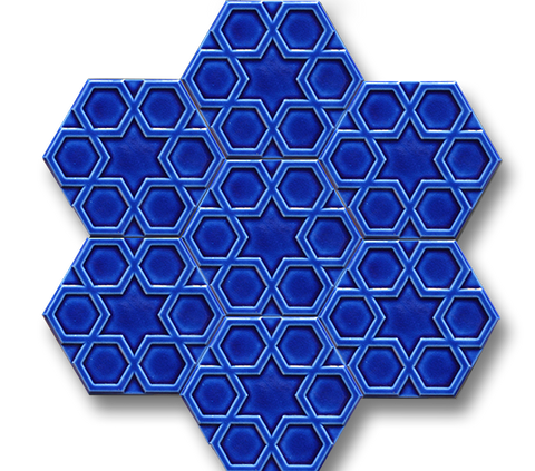 15x17 Altıgen Hexagon Türkmen Yıldızı Kobalt Çatlak Sır El Yapımı Seramik