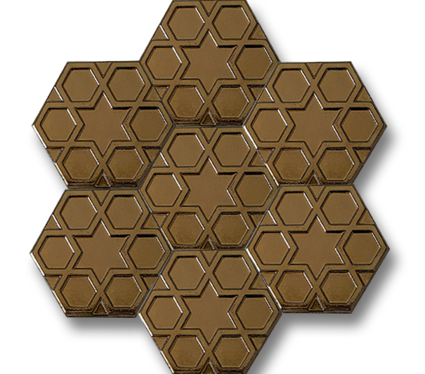 15x17 Altıgen Hexagon Türkmen Yıldızı Altın Çatlak Sır El Yapımı Seramik