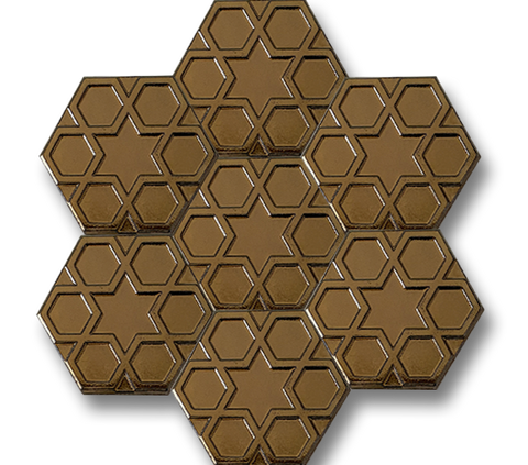 15x17 Altıgen Hexagon Türkmen Yıldızı Altın Çatlak Sır El Yapımı Seramik