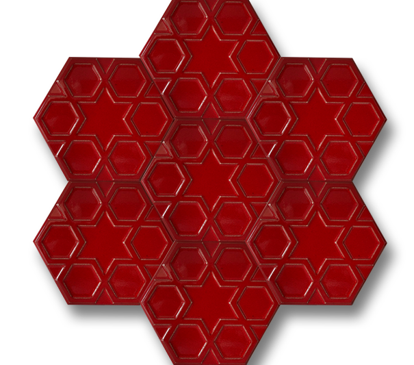 15x17 Altıgen Hexagon Türkmen Yıldızı Kırmızı Çatlak Sır El Yapımı Seramik