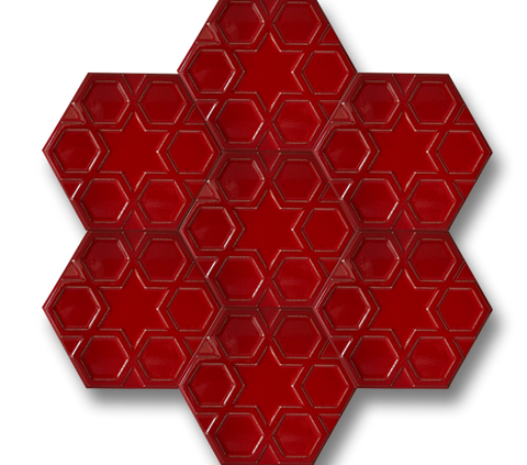 15x17 Altıgen Hexagon Türkmen Yıldızı Kırmızı Çatlak Sır El Yapımı Seramik