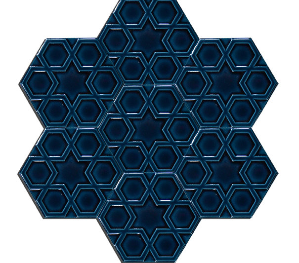 15x17 Altıgen Hexagon Türkmen Yıldızı Petrol Mavisi Çatlak Sır El Yapımı Seramik