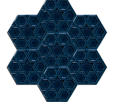 15x17 Altıgen Hexagon Türkmen Yıldızı Petrol Mavisi Çatlak Sır El Yapımı Seramik