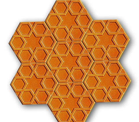 15x17 Altıgen Hexagon Tarçın Türkmen Yıldızı Çatlak Sır El Yapımı Seramik