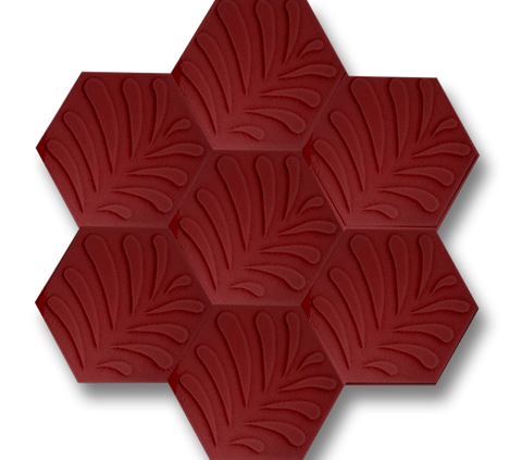 15x17 Altıgen Hexagon Yaprak Kırmızı Çatlak Sır El Yapımı Seramik