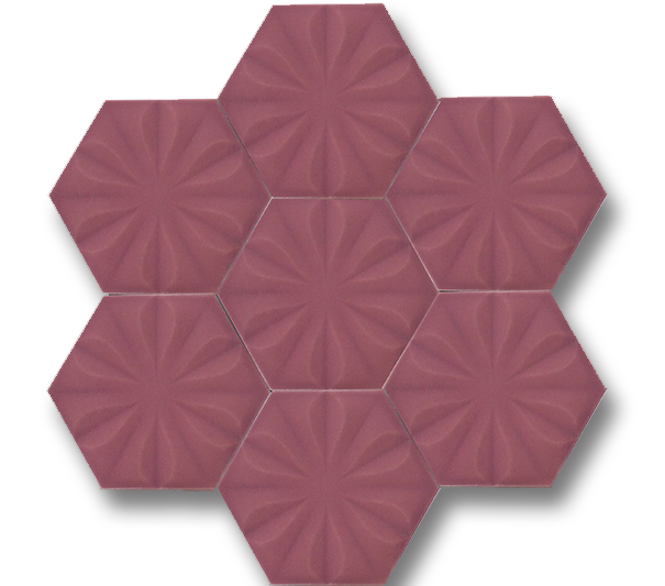 Çiçek Desenli Mat Pembe Altıgen Seramik (15x17 cm)