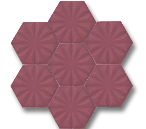 Çiçek Desenli Mat Pembe Altıgen Seramik (15x17 cm)