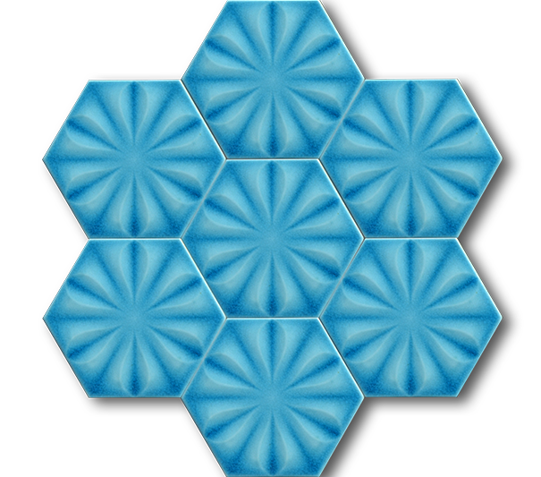 15x17 Altıgen Hexagon Çiçek Turkuaz Çatlak Sır El Yapımı Seramik