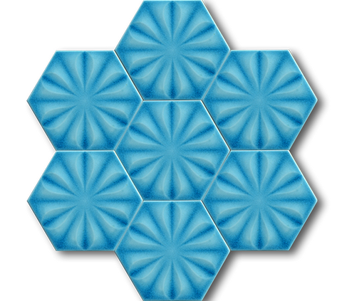 15x17 Altıgen Hexagon Çiçek Turkuaz Çatlak Sır El Yapımı Seramik