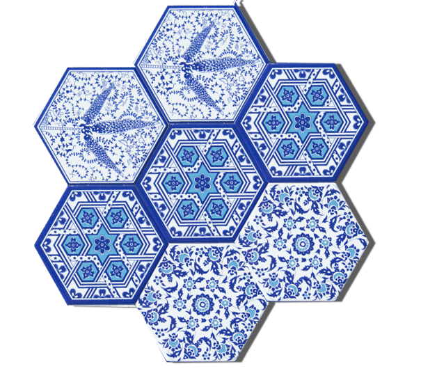 15x17 Altıgen Hexagon Çini Dekor 1-2-3 El Yapımı Seramik