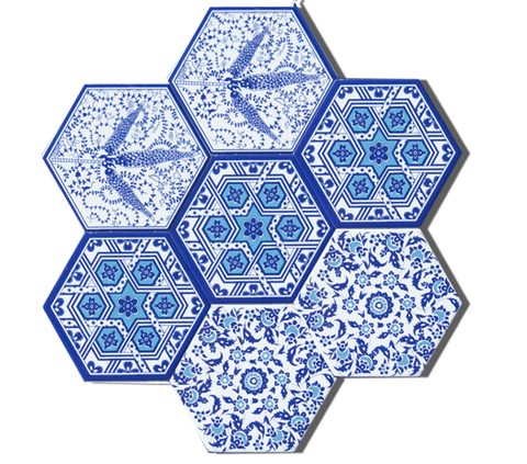 15x17 Altıgen Hexagon Çini Dekor 1-2-3 El Yapımı Seramik