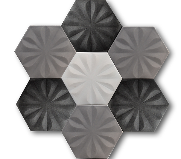 15x17 Altıgen Hexagon Çiçek Mix GBS El Yapımı Seramik