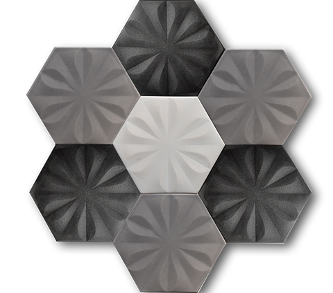 15x17 Altıgen Hexagon Çiçek Mix GBS El Yapımı Seramik