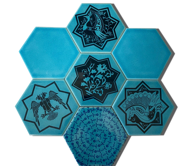 15x17 Altıgen Hexagon Selçuklu Dekor 1-2-3-4-5 El Yapımı Seramik