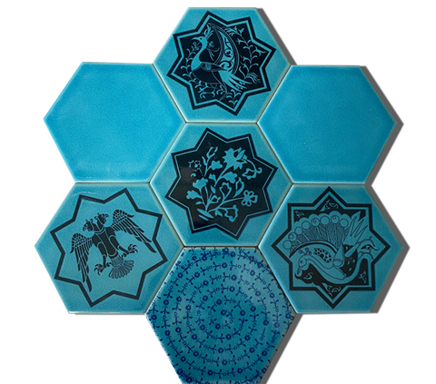 15x17 Altıgen Hexagon Selçuklu Dekor 1-2-3-4-5 El Yapımı Seramik