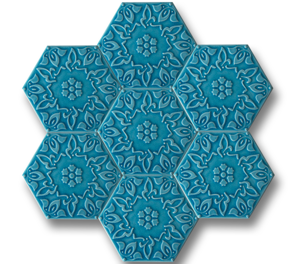 15x17 Altıgen Hexagon Alya Turkuaz Çatlak Sır El Yapımı Seramik