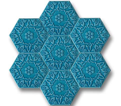 15x17 Altıgen Hexagon Alya Turkuaz Çatlak Sır El Yapımı Seramik