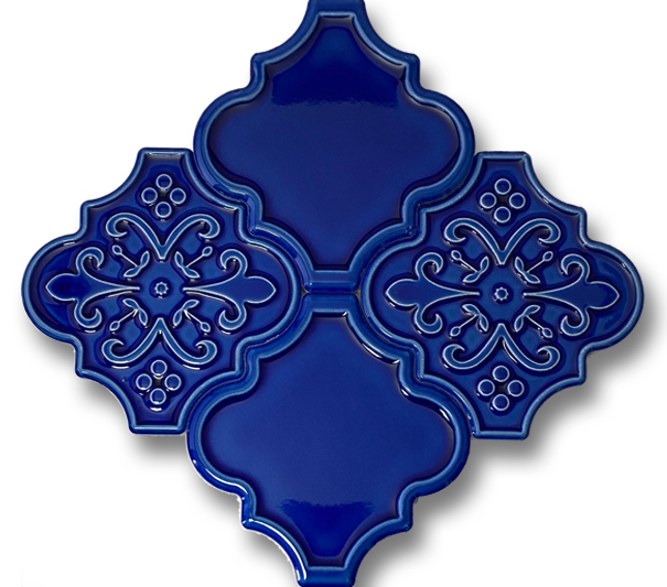 12,4x12 Ottoman Çiçek Kenar Rölyef Kobalt Çatlak Sır El Yapımı Seramik