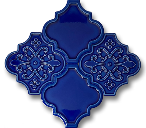 12,4x12 Ottoman Çiçek Kenar Rölyef Kobalt Çatlak Sır El Yapımı Seramik