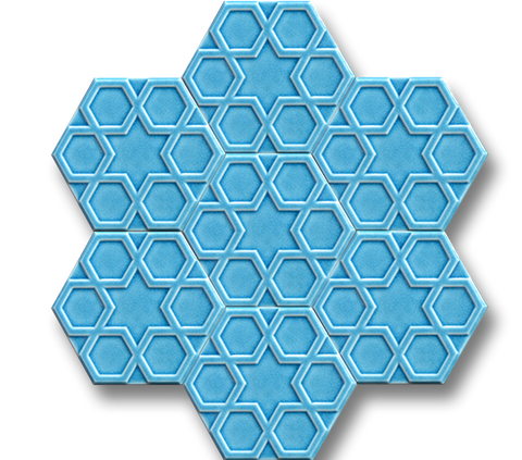15x17 Altıgen Hexagon Türkmen Yıldızı Turkuaz Çatlak Sır El Yapımı Seramik