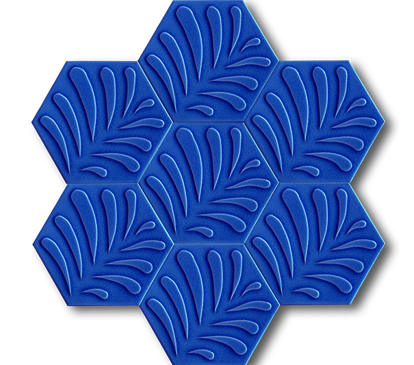 15x17 Altıgen Hexagon Yaprak Kobalt Çatlak Sır El Yapımı Seramik