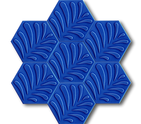 15x17 Altıgen Hexagon Yaprak Kobalt Çatlak Sır El Yapımı Seramik
